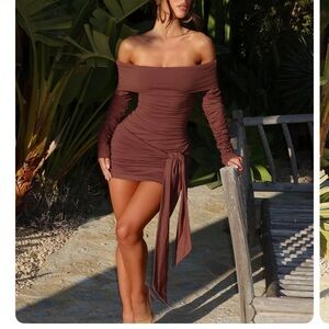Chocolate Off-Shoulder Mini Dress